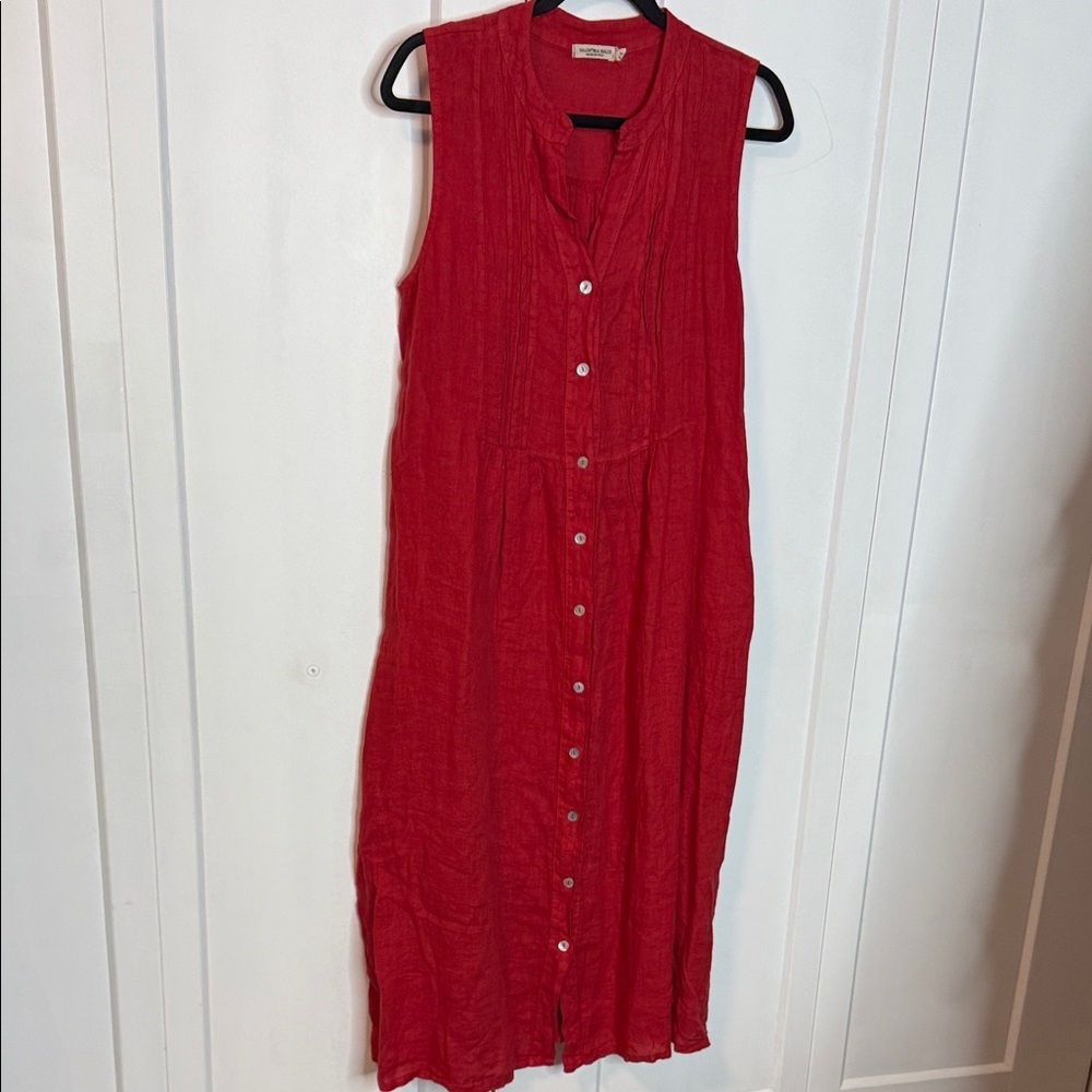 Valentina Naldi |  Vibrant Red Button down Maxi Dress - Linen Look - Medium